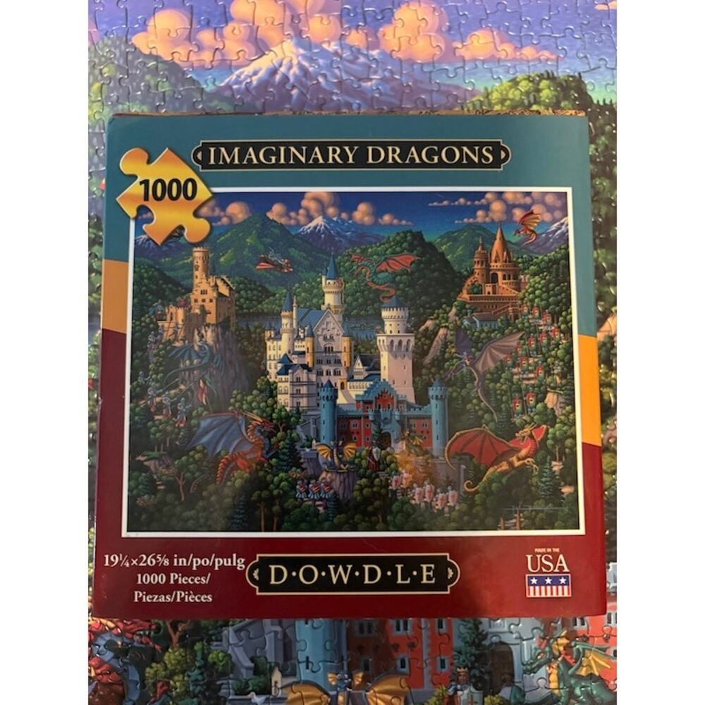 Dowdle Puzzle Folk Art Imaginary Dragons 1000 Piece 19.25" x 26.58" Complete